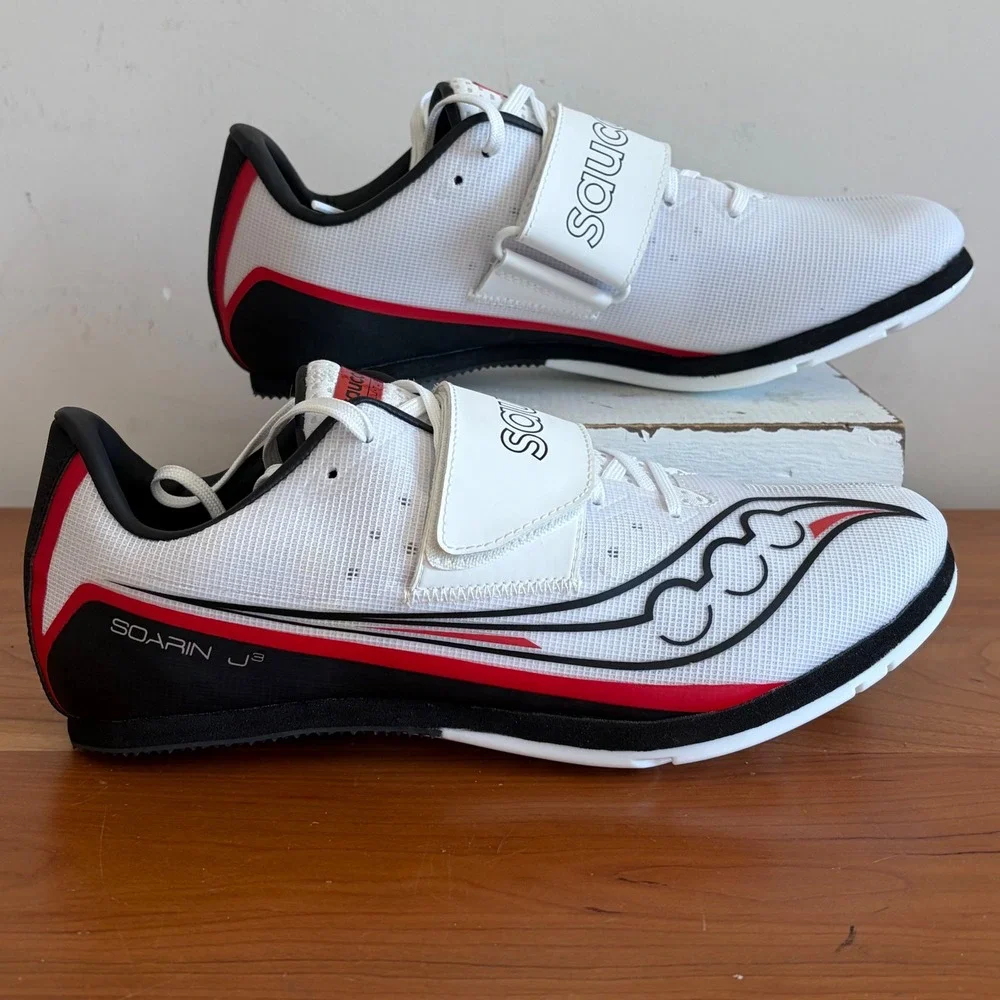 Saucony Soarin J3 Mens 9 Track Field Spikes White‎ Black Red Long Triple Jump PV
